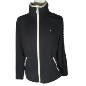 Nautica Women's XL Long Sleeve Black with White PipingTrim Fleece Zipper Jacket